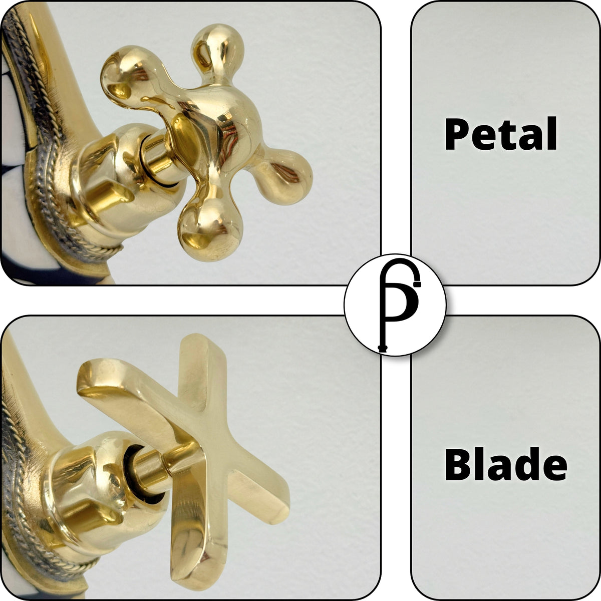 Unlacquered Brass and Resin Single Hole Bathroom Faucet with Cross Handles