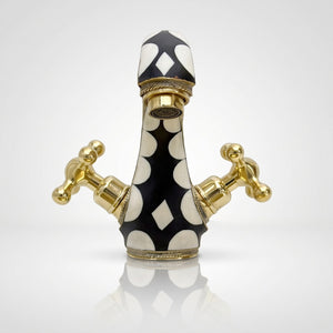 Unlacquered Brass and Resin Single Hole Bathroom Faucet with Cross Handles