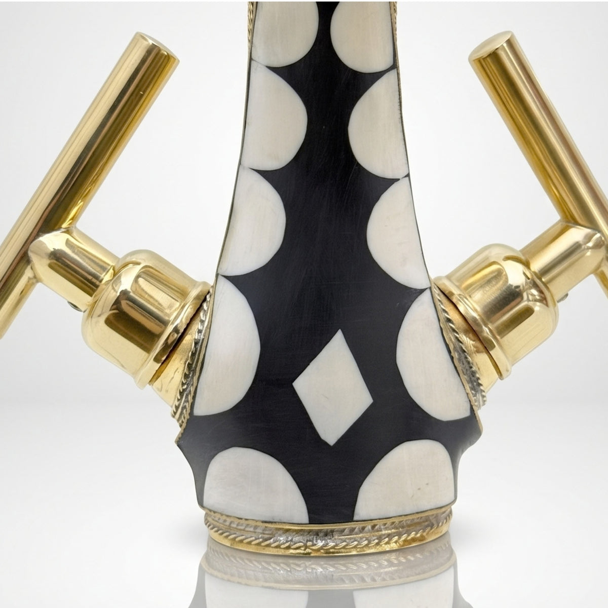 Unlacquered Brass and Resin Single Hole Bathroom Faucet with Lever Handles