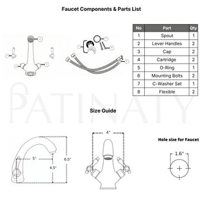 Unlacquered Brass and Resin Single Hole Bathroom Faucet with Lever Handles