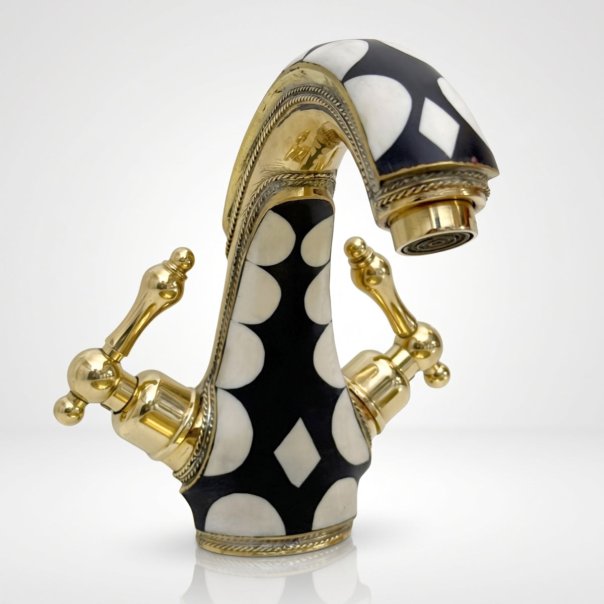 Unlacquered Brass and Resin Single Hole Bathroom Faucet with Lever Handles