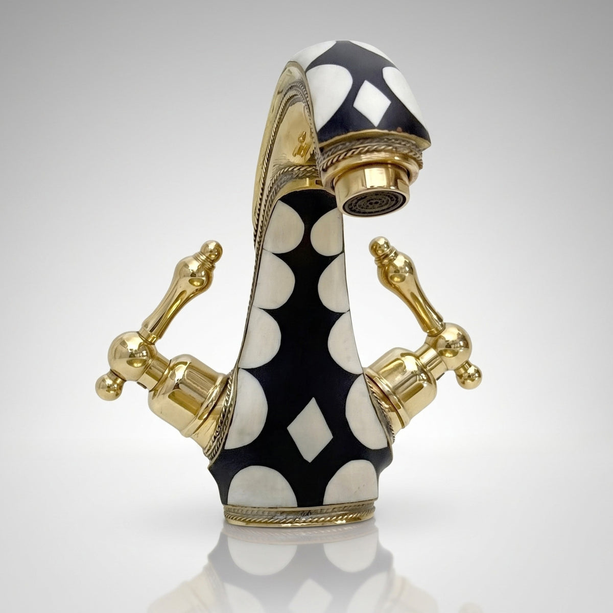 Unlacquered Brass and Resin Single Hole Bathroom Faucet with Lever Handles