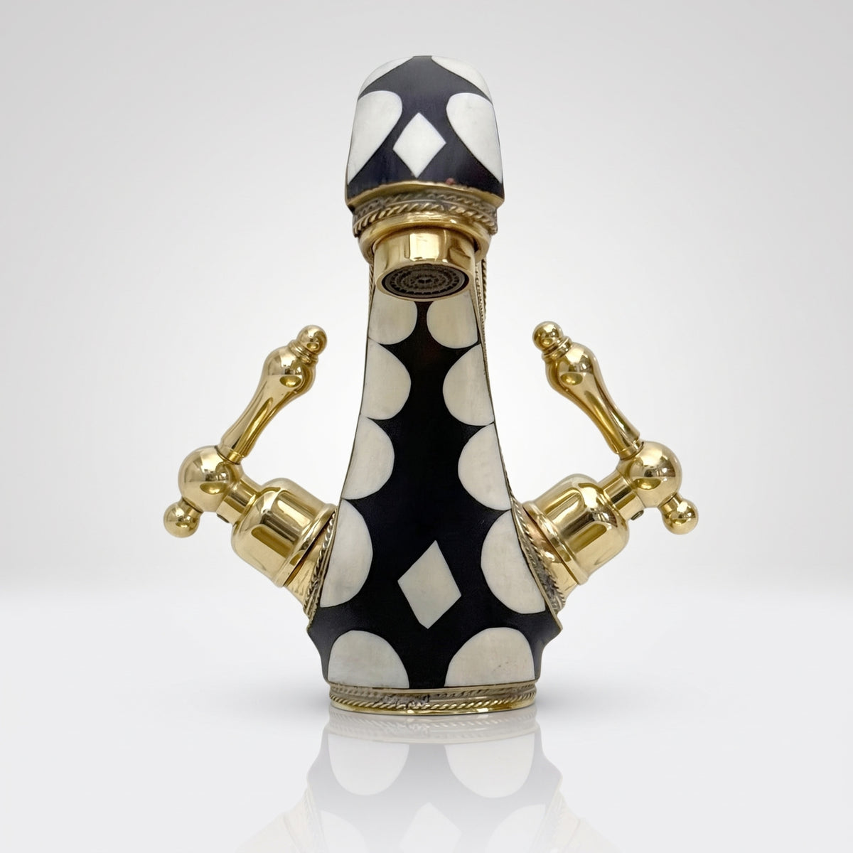 Unlacquered Brass and Resin Single Hole Bathroom Faucet with Lever Handles