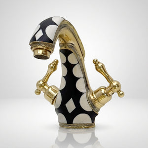 Unlacquered Brass and Resin Single Hole Bathroom Faucet with Lever Handles