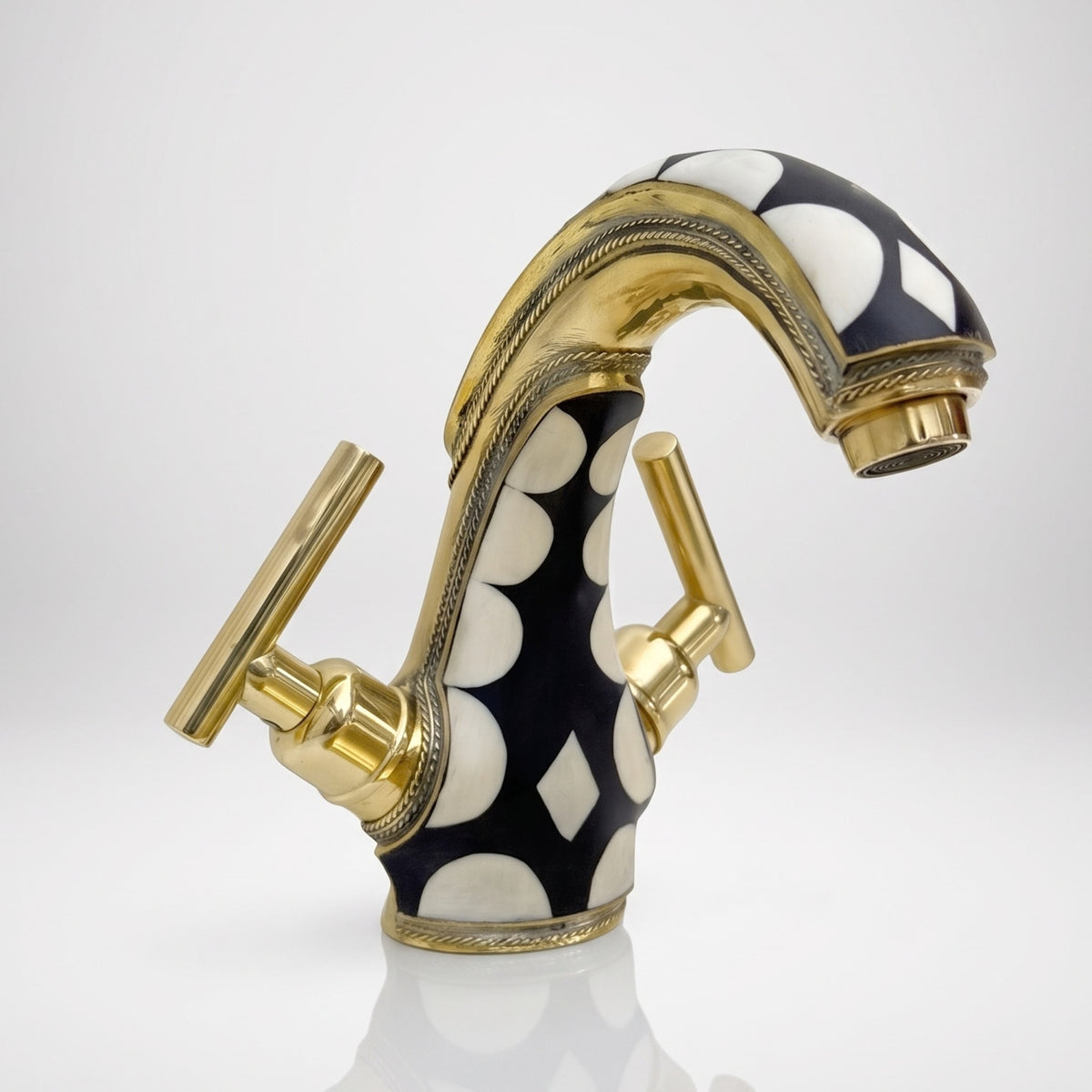 Unlacquered Brass and Resin Single Hole Bathroom Faucet with Lever Handles