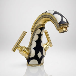 Unlacquered Brass and Resin Single Hole Bathroom Faucet with Lever Handles