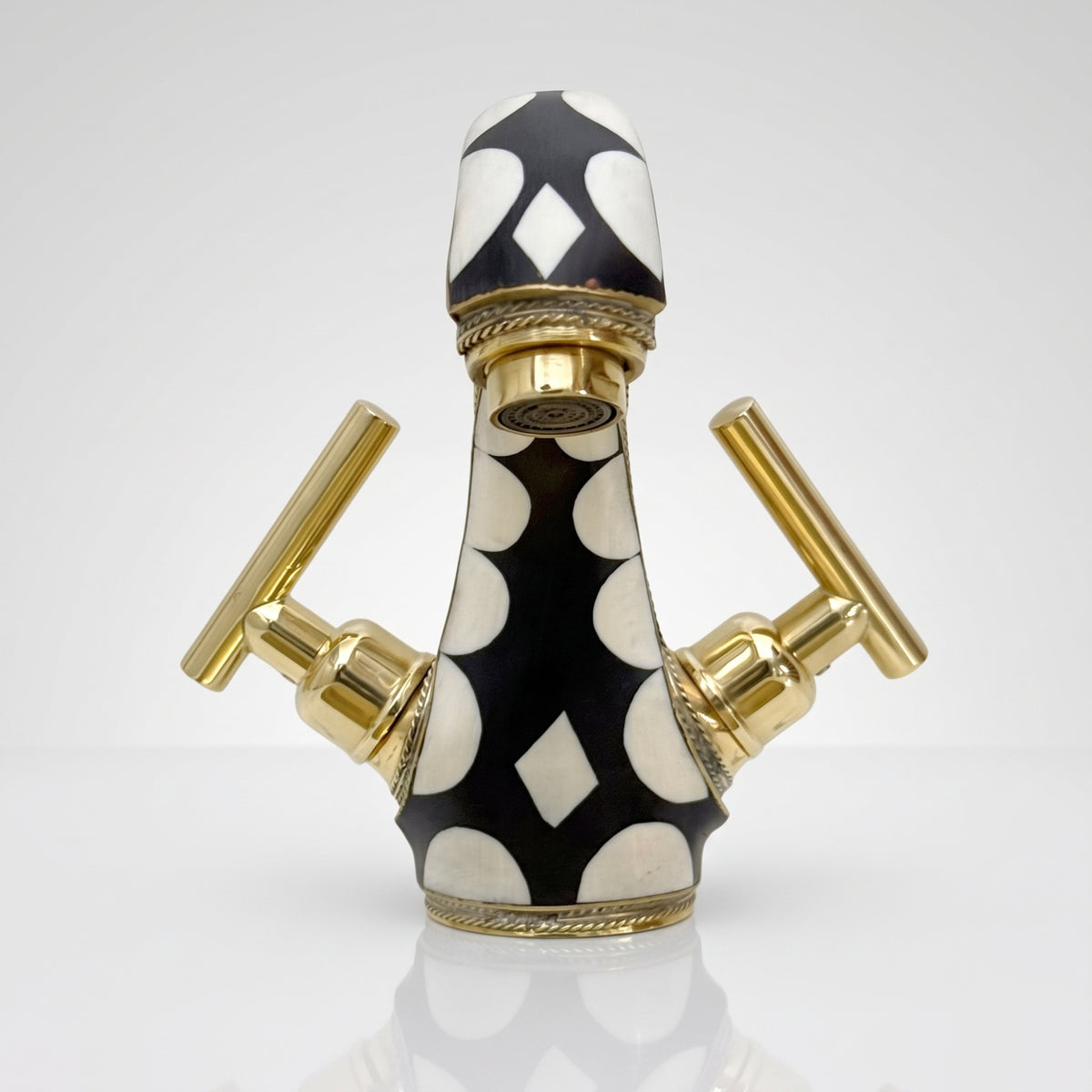 Unlacquered Brass and Resin Single Hole Bathroom Faucet with Lever Handles
