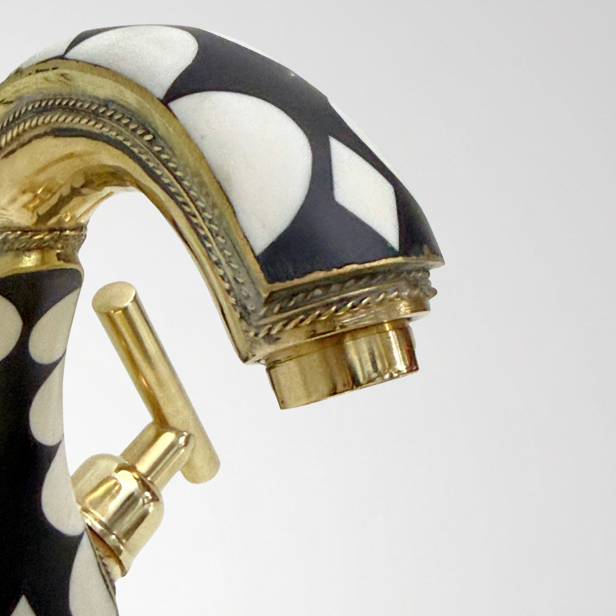 Unlacquered Brass and Resin Single Hole Bathroom Faucet with Lever Handles