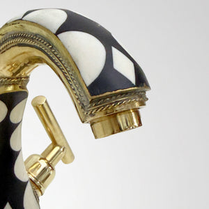Unlacquered Brass and Resin Single Hole Bathroom Faucet with Lever Handles