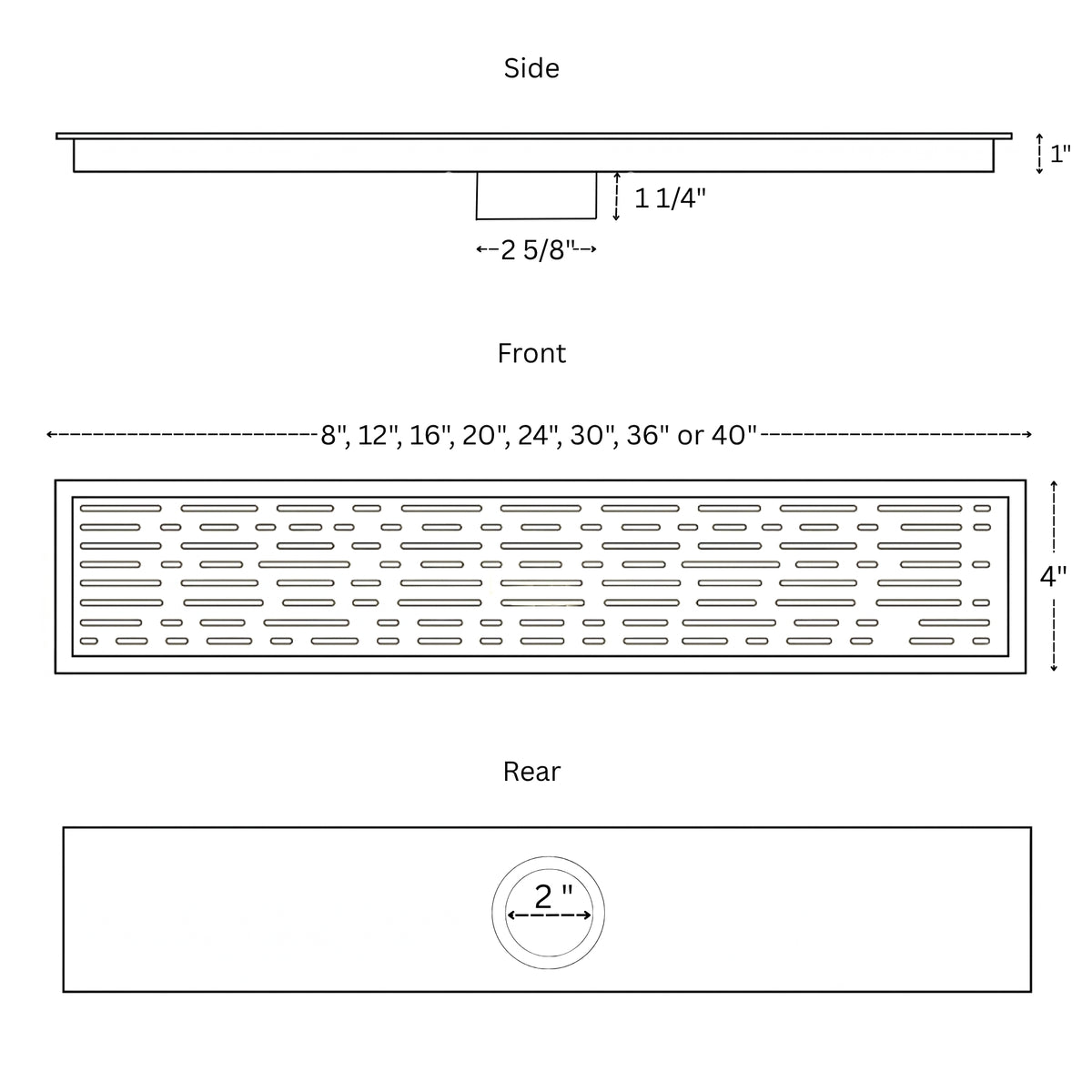 Unlacquered Solid Brass Linear Shower Drain
