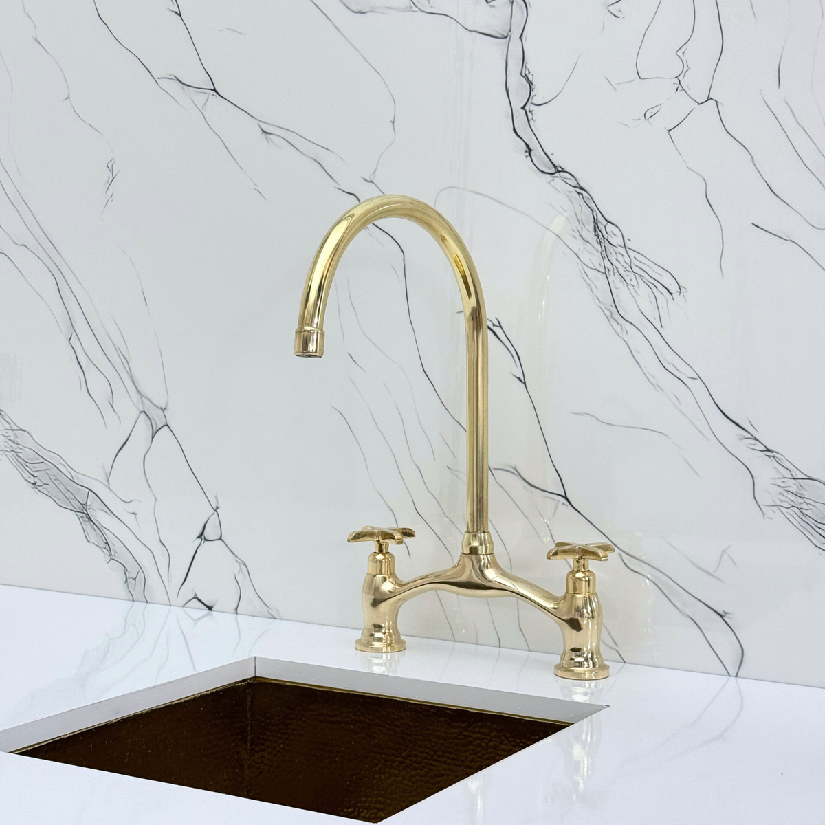 Unlacquered Brass Bridge Kitchen Faucet with Cross Handles – Ellington – alternate view 8