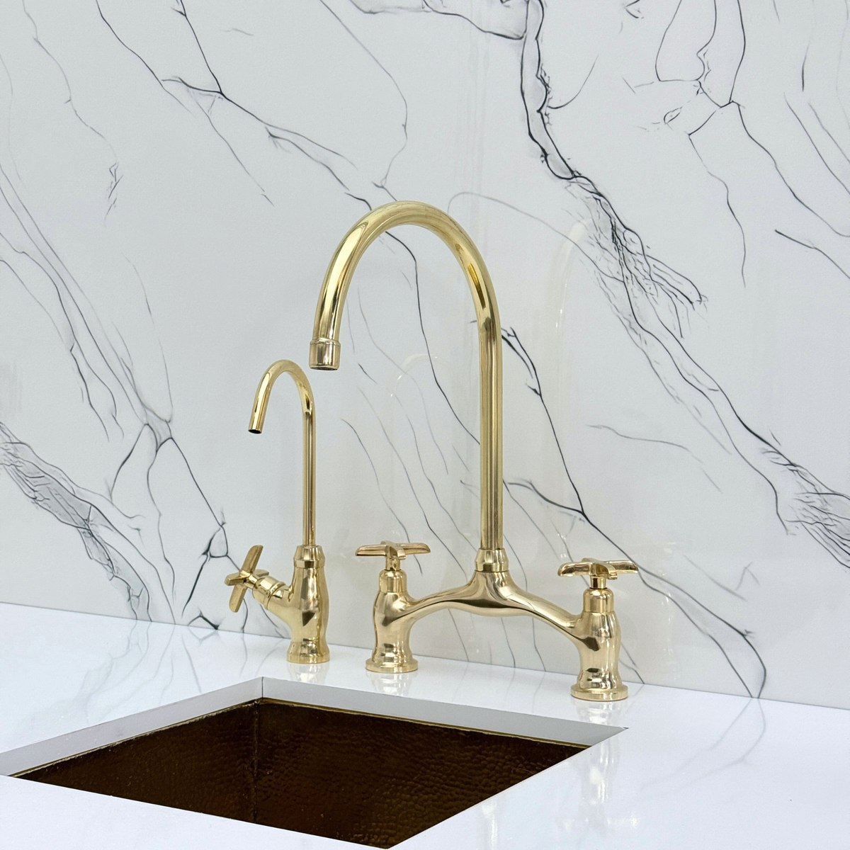 Unlacquered Brass Bridge Kitchen Faucet with Cross Handles – Ellington – alternate view 10