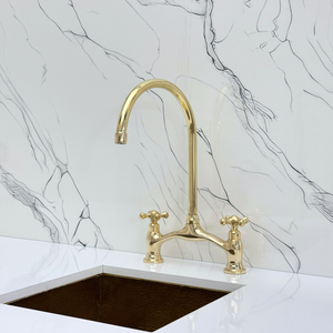 Unlacquered Brass Bridge Kitchen Faucet with Cross Handles – Ellington – alternate view 7
