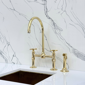 Unlacquered Brass Bridge Kitchen Faucet with Cross Handles – Harrington – alternate view 12