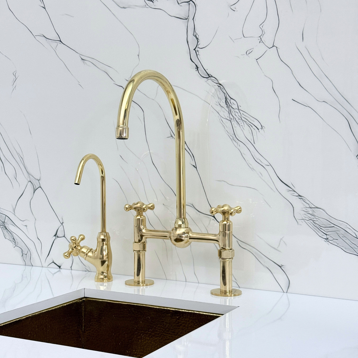 Unlacquered Brass Bridge Kitchen Faucet with Cross Handles – Harrington – alternate view 9