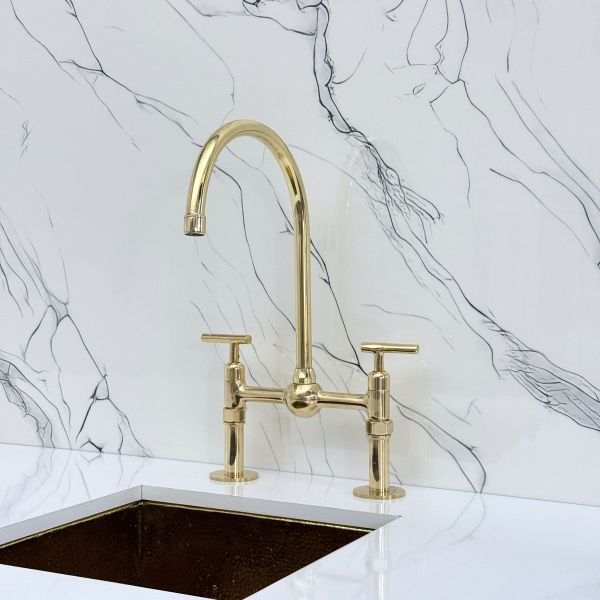Unlacquered Brass Bridge Kitchen Faucet with Lever Handles – Harrington – alternate view 8