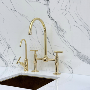 Unlacquered Brass Bridge Kitchen Faucet with Lever Handles – Harrington – alternate view 10