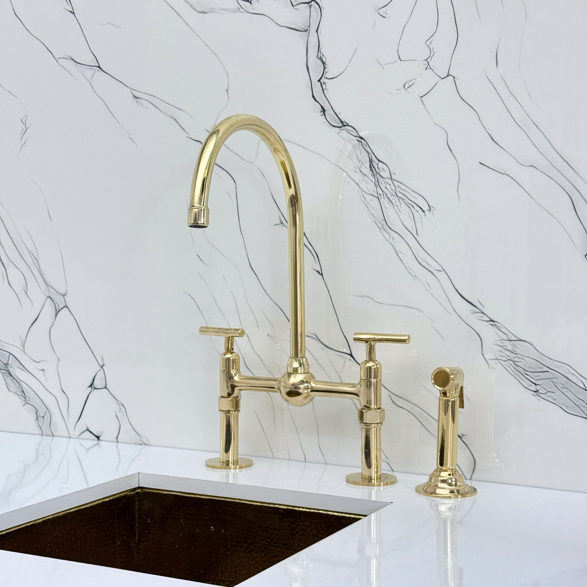 Unlacquered Brass Bridge Kitchen Faucet with Lever Handles – Harrington – alternate view 12