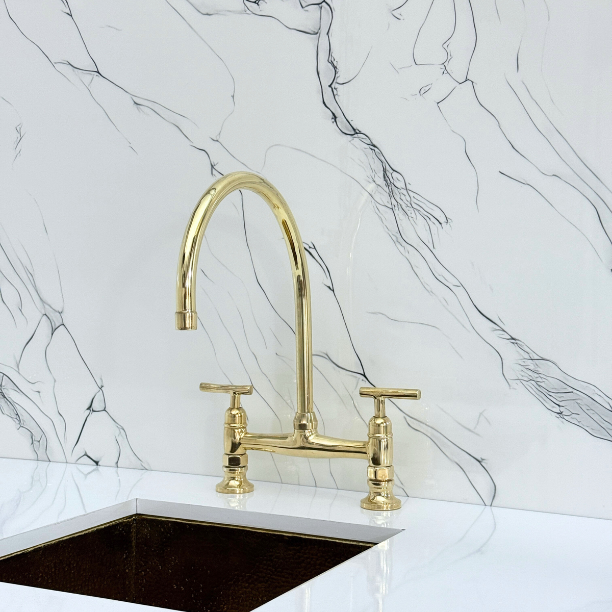 Unlacquered Brass Bridge Kitchen Faucet with Lever Handles – Tavistock – alternate view 6