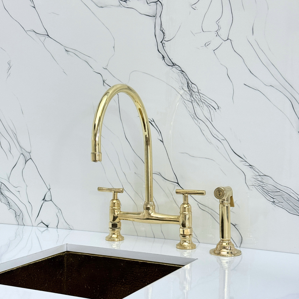 Unlacquered Brass Bridge Kitchen Faucet with Lever Handles – Tavistock – alternate view 10