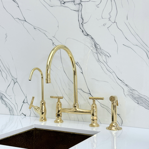Unlacquered Brass Bridge Kitchen Faucet with Lever Handles – Tavistock – alternate view 3