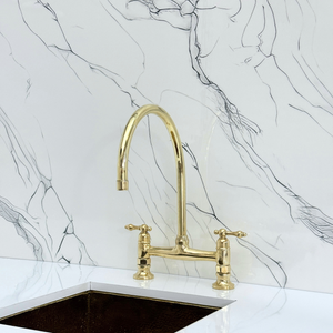 Unlacquered Brass Bridge Kitchen Faucet with Lever Handles – Tavistock – alternate view 5
