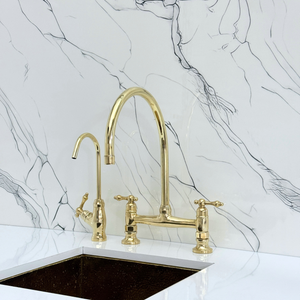 Unlacquered Brass Bridge Kitchen Faucet with Lever Handles – Tavistock – alternate view 7