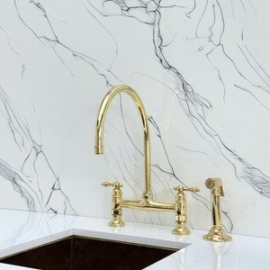 Unlacquered Brass Bridge Kitchen Faucet with Lever Handles – Tavistock – alternate view 9