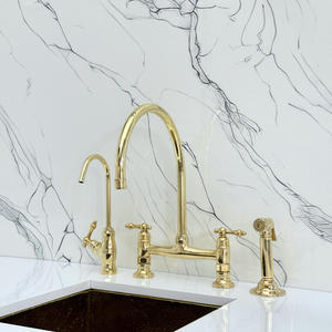 Unlacquered Brass Bridge Kitchen Faucet with Lever Handles – Tavistock
