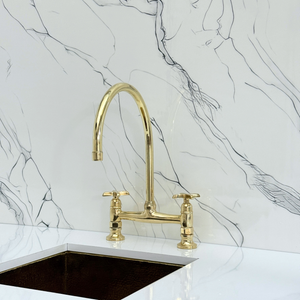 Unlacquered Brass Bridge Kitchen Faucet with Cross Handles – Tavistock – alternate view 8
