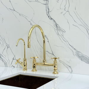 Unlacquered Brass Bridge Kitchen Faucet with Cross Handles – Tavistock – alternate view 10