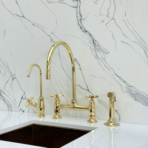 Unlacquered Brass Bridge Kitchen Faucet with Cross Handles – Tavistock – alternate view 4