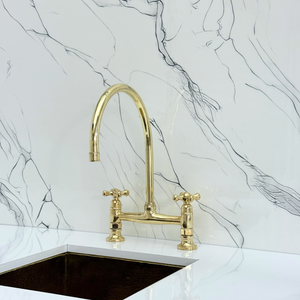 Unlacquered Brass Bridge Kitchen Faucet with Cross Handles – Tavistock – alternate view 7