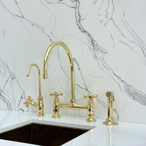 Unlacquered Brass Bridge Kitchen Faucet with Cross Handles – Tavistock