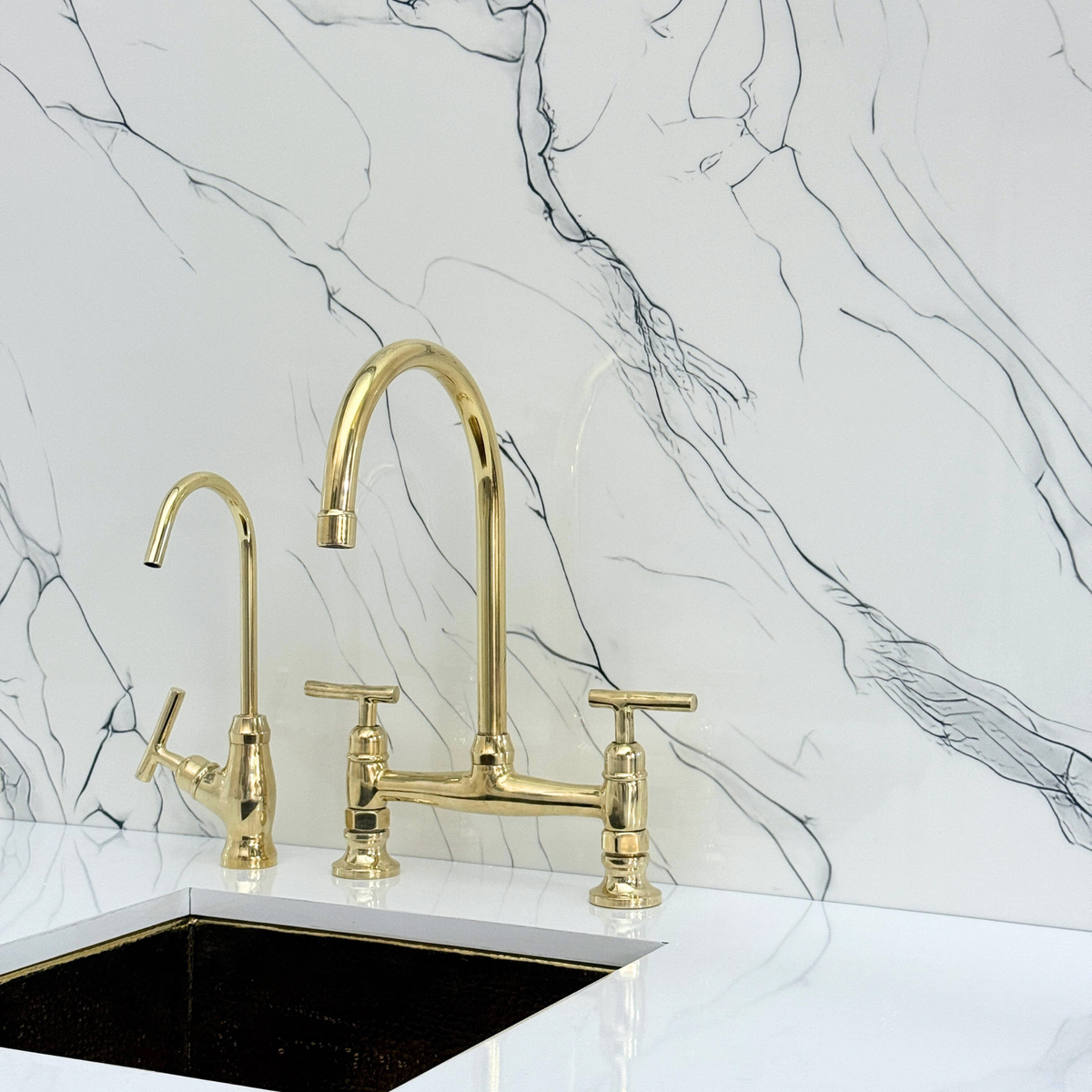 Unlacquered Brass Bridge Kitchen Faucet with Lever Handles – Somerset – alternate view 8