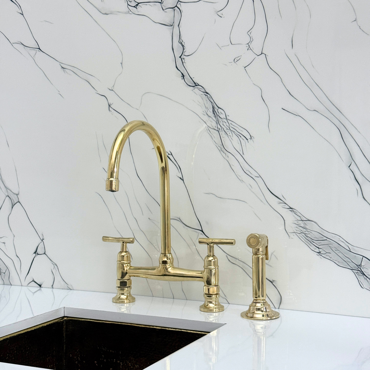 Unlacquered Brass Bridge Kitchen Faucet with Lever Handles – Somerset – alternate view 10