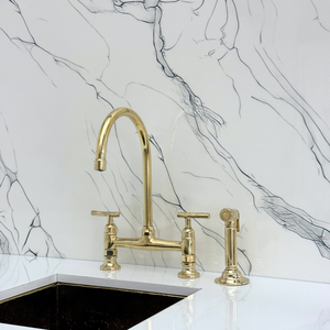 Unlacquered Brass Bridge Kitchen Faucet with Lever Handles – Somerset – alternate view 10