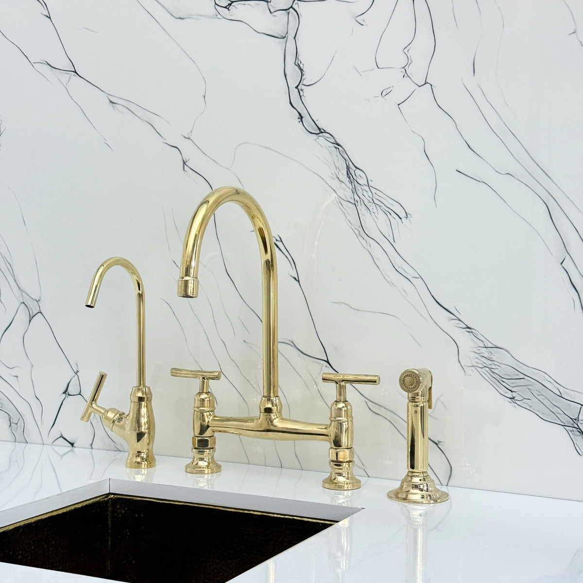 Unlacquered Brass Bridge Kitchen Faucet with Lever Handles – Somerset – alternate view 3