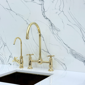 Unlacquered Brass Vintage Bridge Kitchen Faucet with Cross Handles – Montrose – alternate view 8