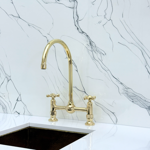 Unlacquered Brass Vintage Bridge Kitchen Faucet with Cross Handles – Montrose – alternate view 5