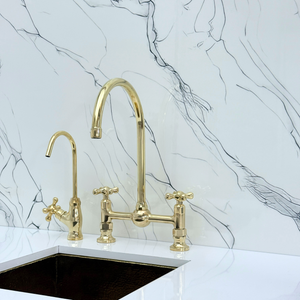 Unlacquered Brass Vintage Bridge Kitchen Faucet with Cross Handles – Montrose – alternate view 7
