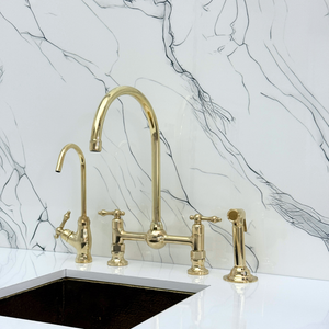Unlacquered Brass Vintage Bridge Kitchen Faucet with Lever Handles – Montrose