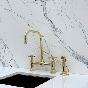 Unlacquered Brass Classic Bridge Kitchen Faucet with Cross Handles – Whitmore – alternate view 10
