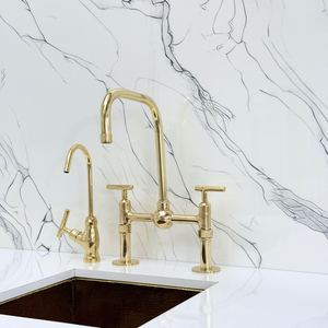 Unlacquered Brass Classic Bridge Kitchen Faucet with Lever Handles – Windsor – alternate view 9