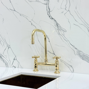 Unlacquered Brass Classic Bridge Kitchen Faucet with Cross Handles – Waverley – alternate view 5