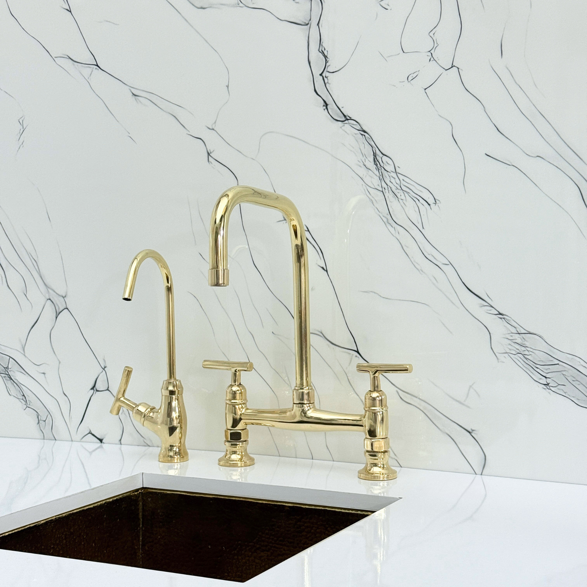 Unlacquered Brass Classic Bridge Kitchen Faucet with Lever Handles – Waverley – alternate view 8