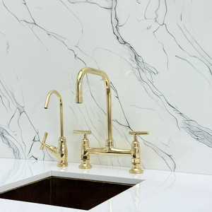 Unlacquered Brass Classic Bridge Kitchen Faucet with Lever Handles – Waverley – alternate view 8
