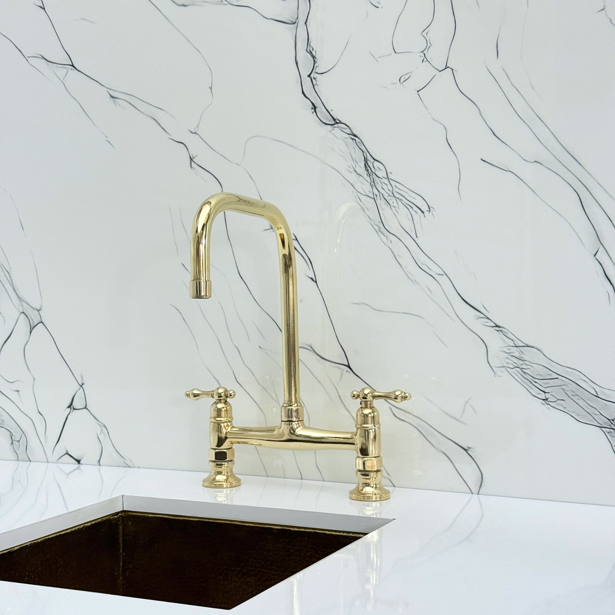 Unlacquered Brass Classic Bridge Kitchen Faucet with Lever Handles – Waverley – alternate view 5