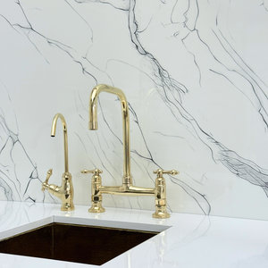 Unlacquered Brass Classic Bridge Kitchen Faucet with Lever Handles – Waverley – alternate view 7