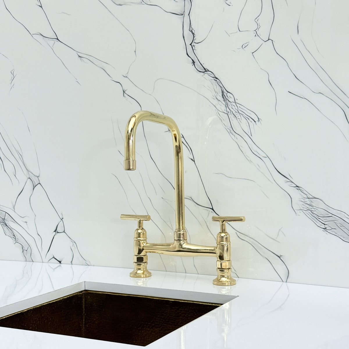 Unlacquered Brass Classic Bridge Kitchen Faucet with Lever Handles – Waverley – alternate view 6